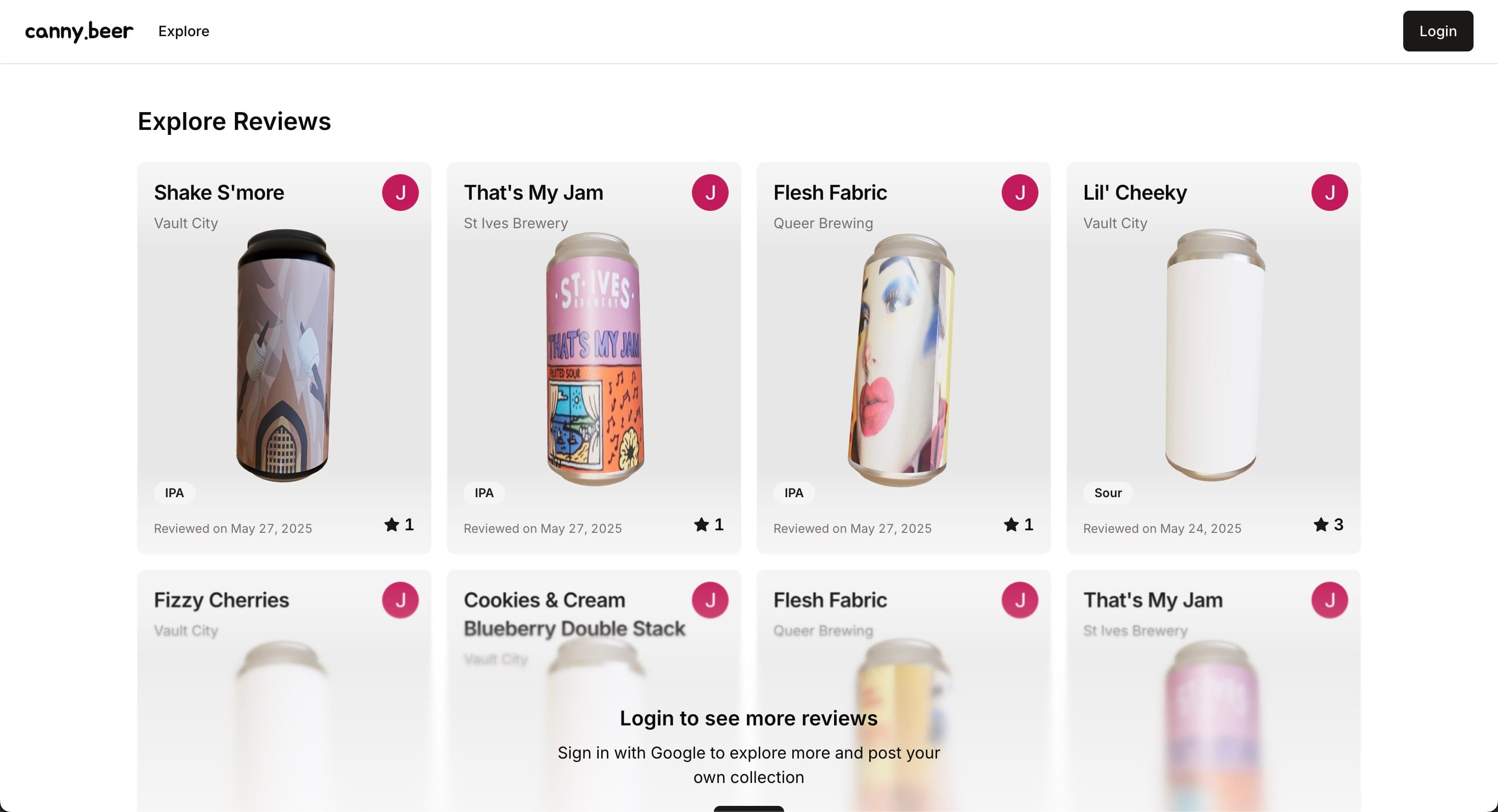 A screenshot of the canny.beer explore page